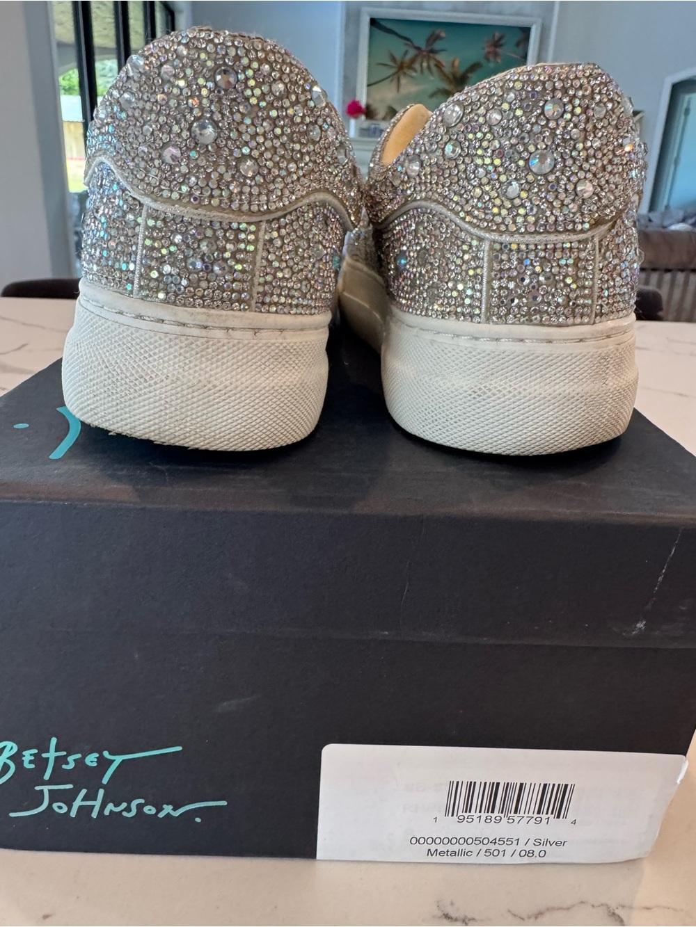 Betsey Johnson Iridescent Crystal-Embellished White Platform Sneakers - Picture 3 of 10